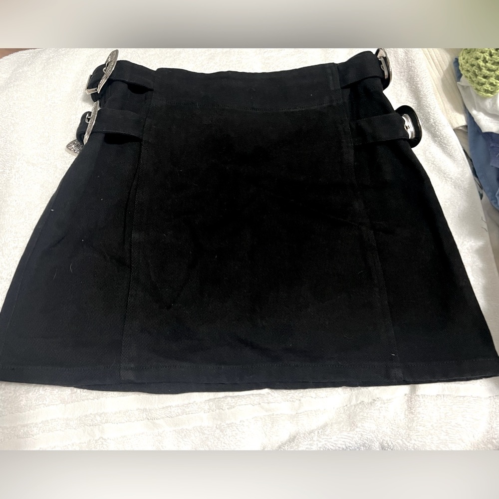 Black cloth skirt with western buckles on the side